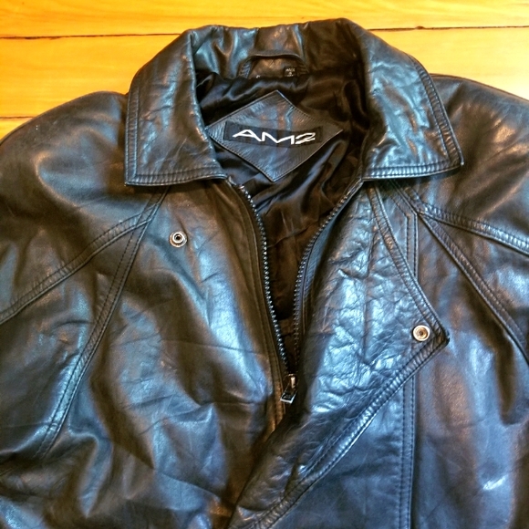 Vintage AM2 Andrew Marc chunky black leather jacket size small Excellent thick - Picture 2 of 16
